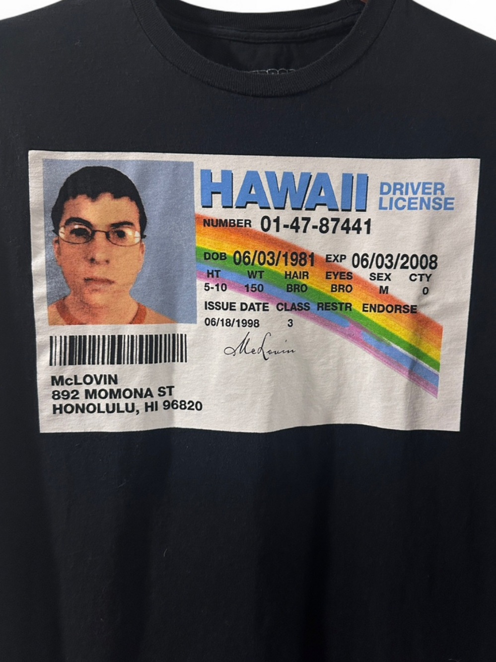 Men’s Superbad Movie McLovin Hawaii ID Graphic T-shirt Size XL - Picture 2 of 5